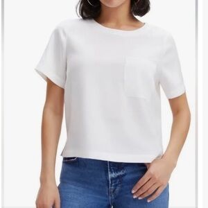 NWT Good American Women’s Stretch Satin Pocket T-Shirt Ivory Size 2 Medium